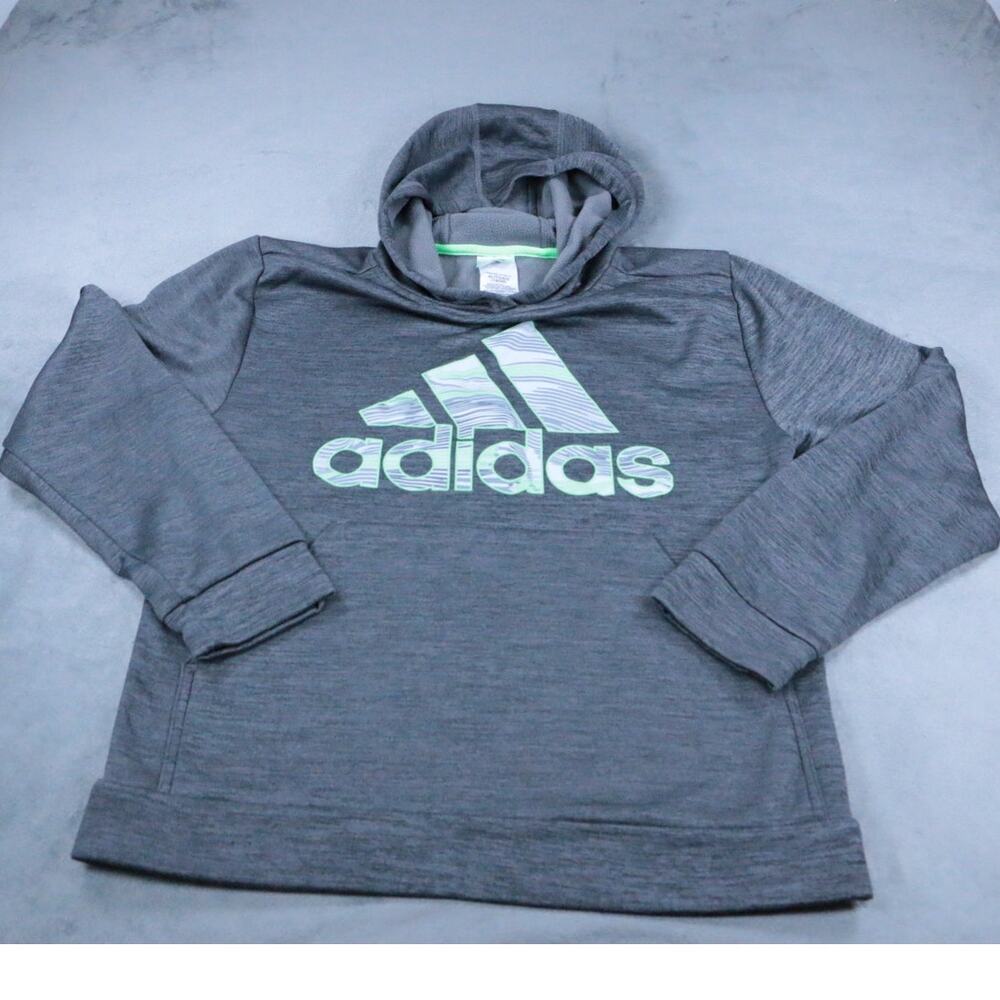 Adidas Hoodie Youth XL 18-20 Gray Fleece Pullover Sweatshirt Boys Logo Athletic